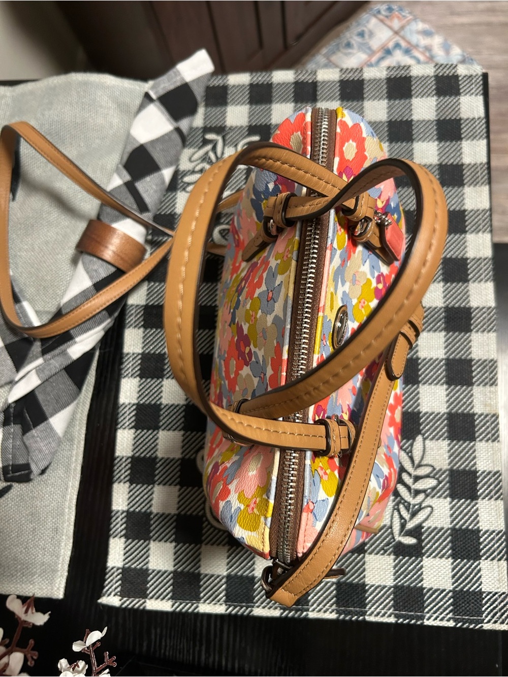Coach Peyton Floral Bennett Leather Mini Satchel in Multi Pink Coral Like New! - Picture 3 of 16